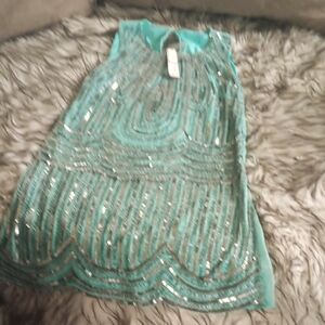 Turquoise Sequin and Beaded Dress
